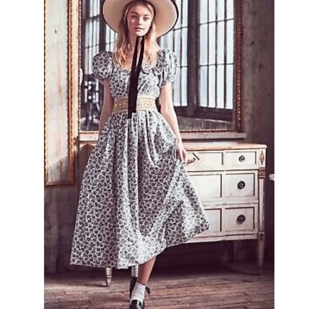 LoveShackFancy Vintage Cottage Core Floral print A Line Maxi Feminine dress Sz4 - Picture 4 of 11
